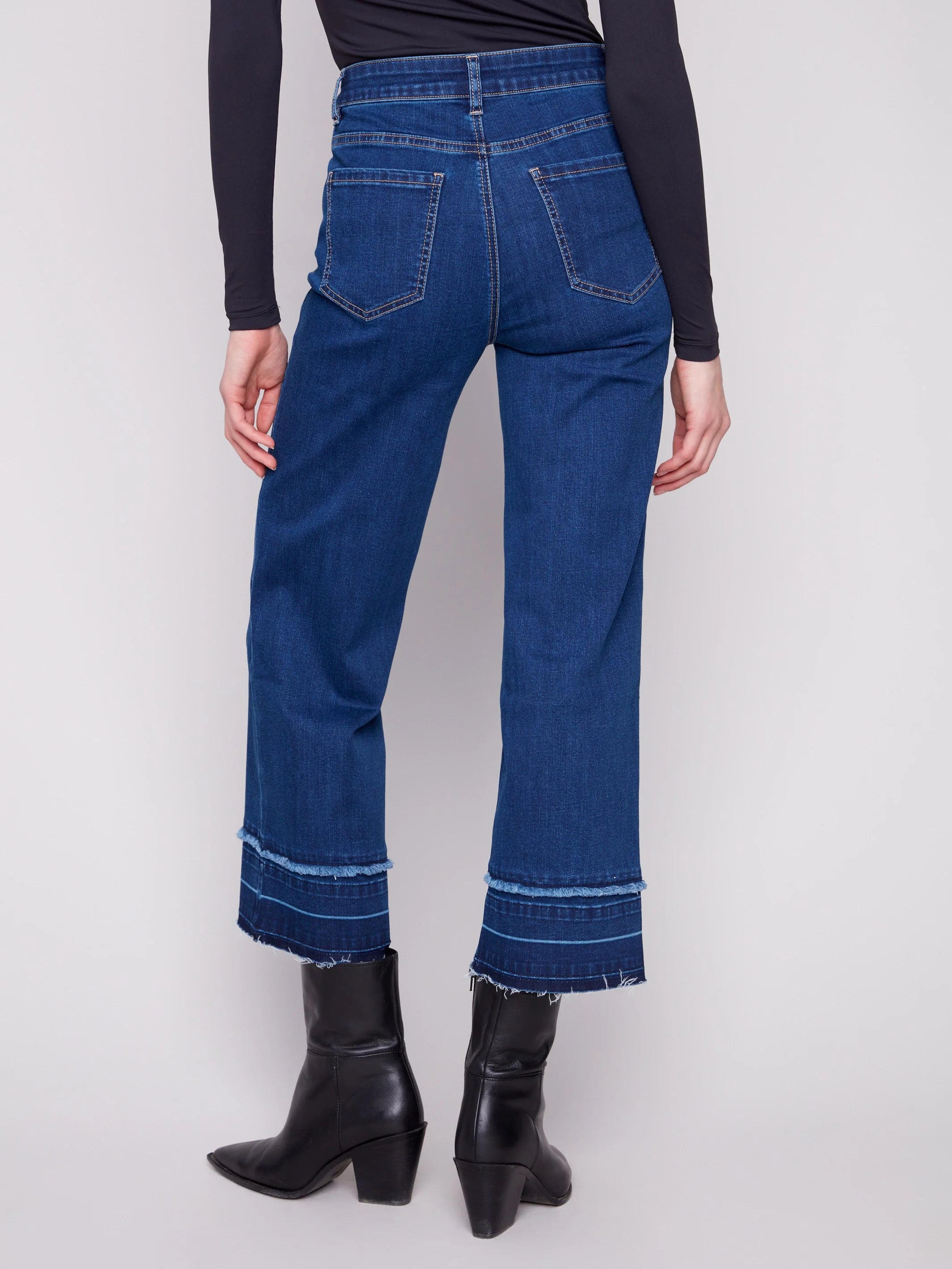 Flare Leg Jeans With Fringed Hem - Indigo