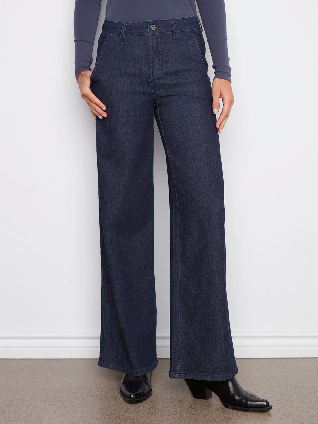 Wide Leg Stretch Jeans - Blue Black
