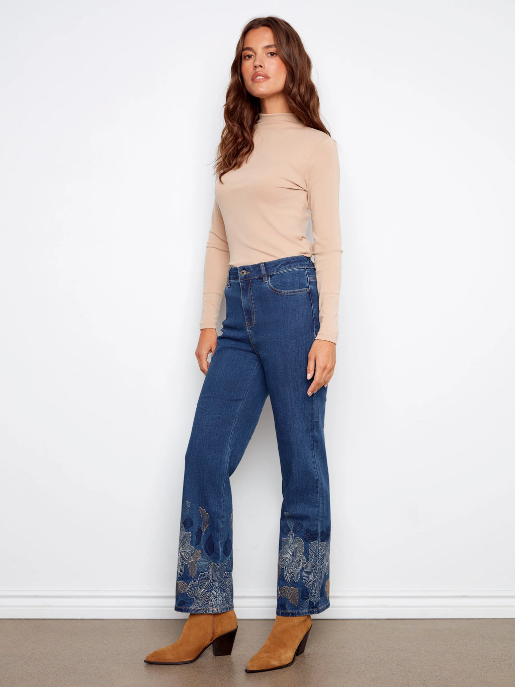 Straight Leg Metallic Embroidered Jeans - Indigo