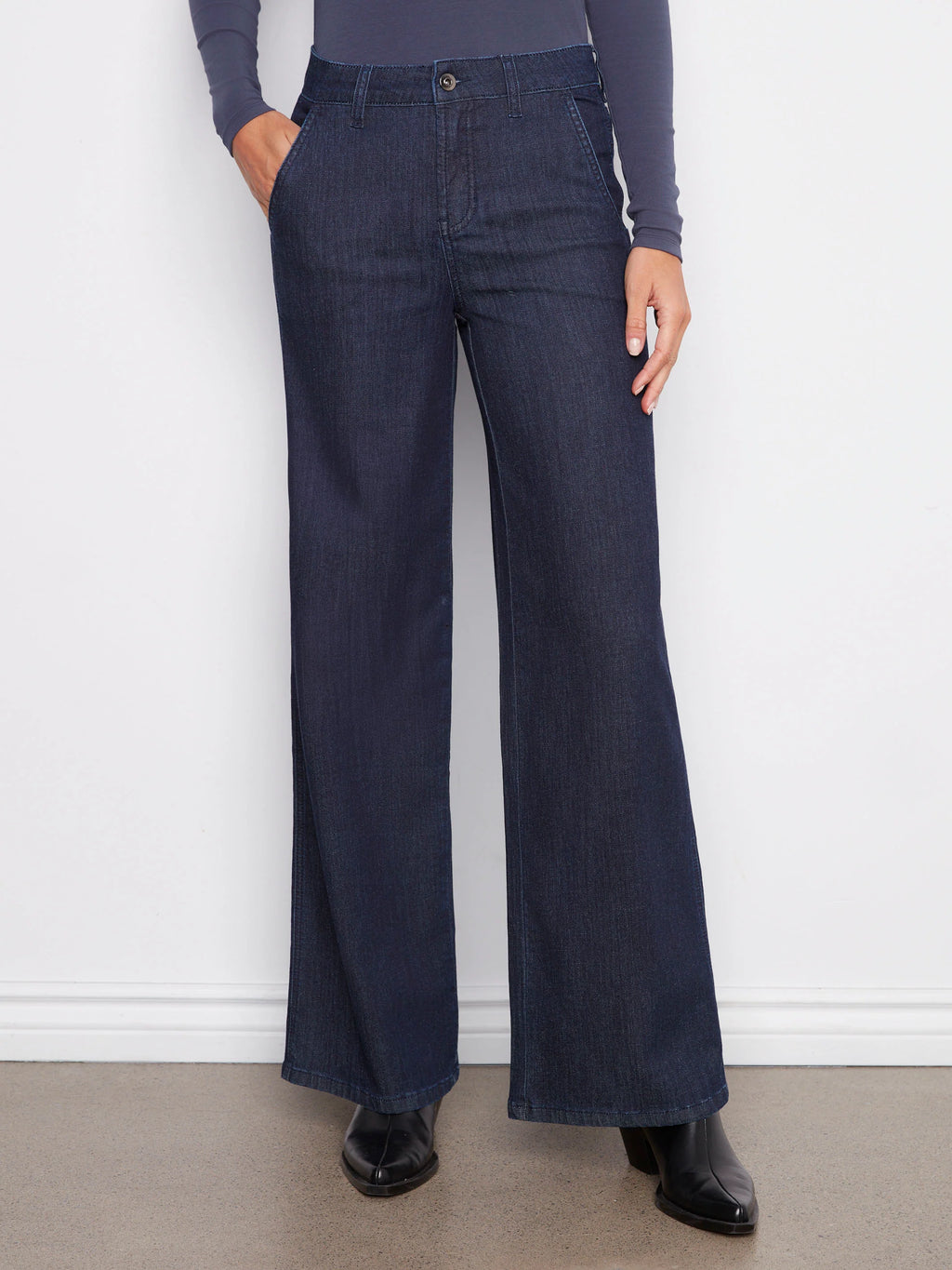 Wide Leg Stretch Jeans - Blue Black
