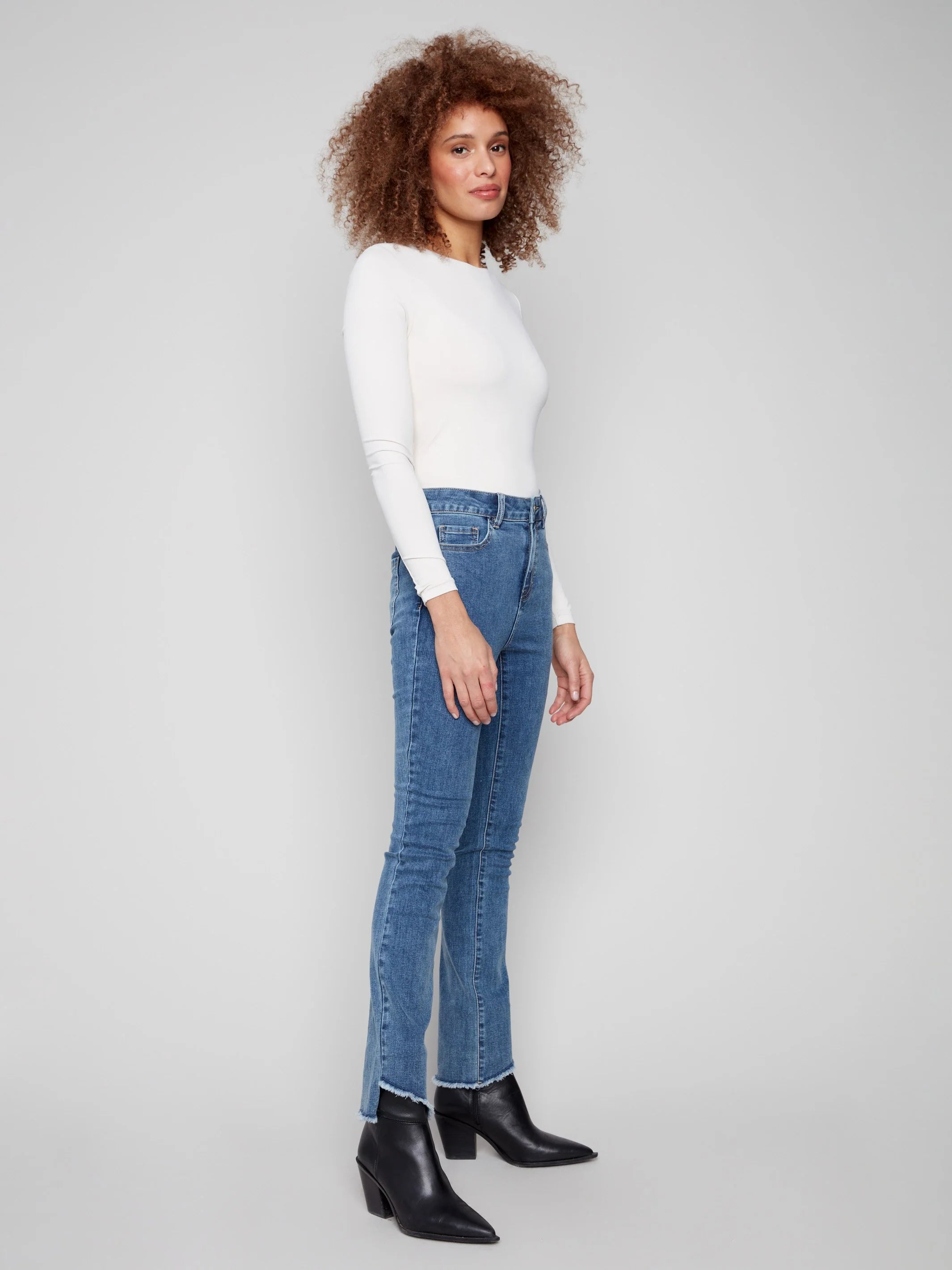 Bootcut Jeans With Asymmetrical Hem - Medium Blue