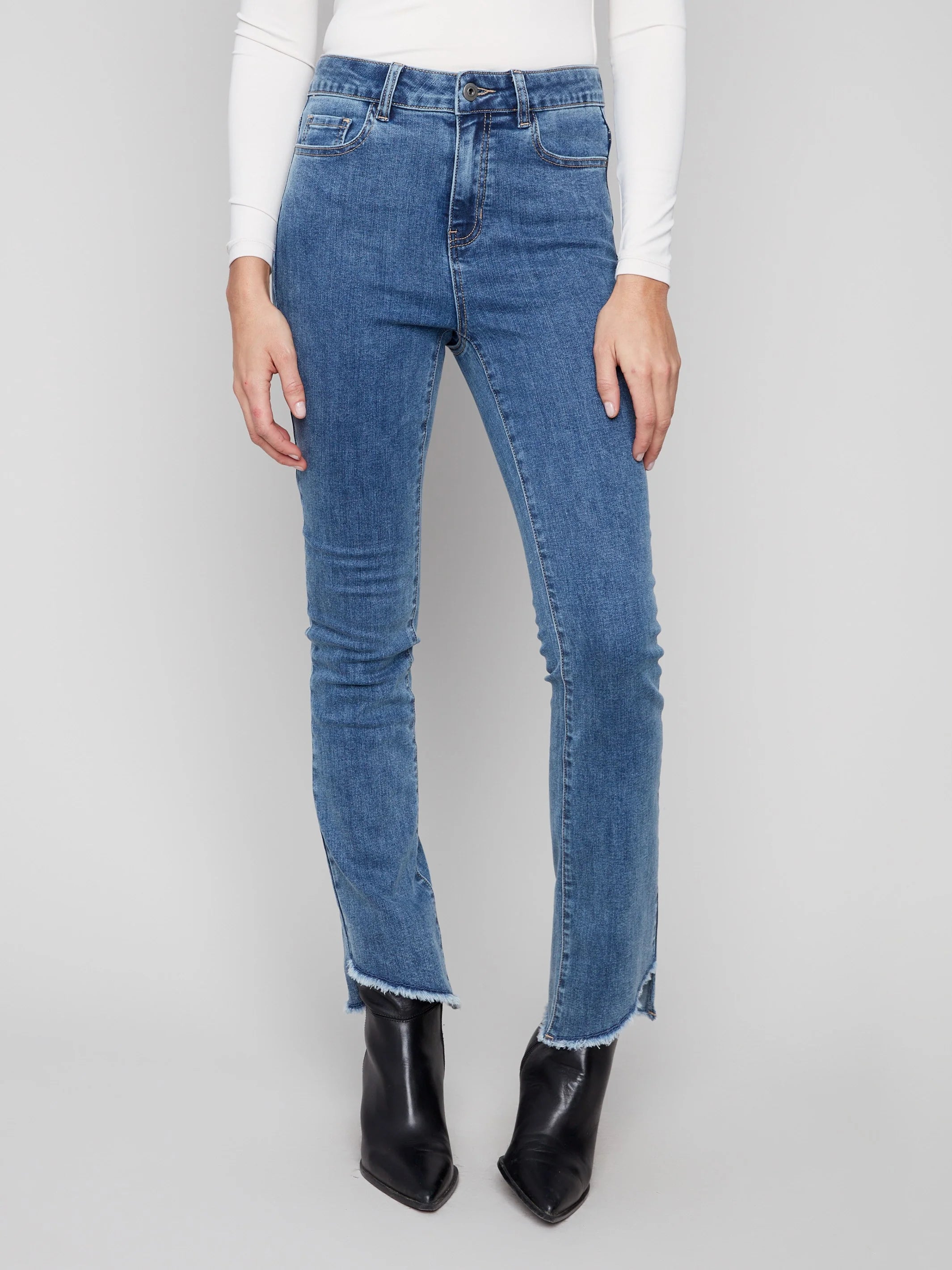 Bootcut Jeans With Asymmetrical Hem - Medium Blue