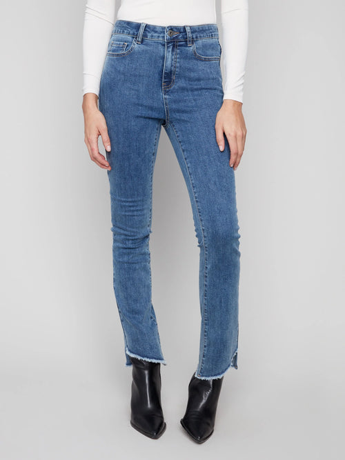 Bootcut Jeans With Asymmetrical Hem - Medium Blue