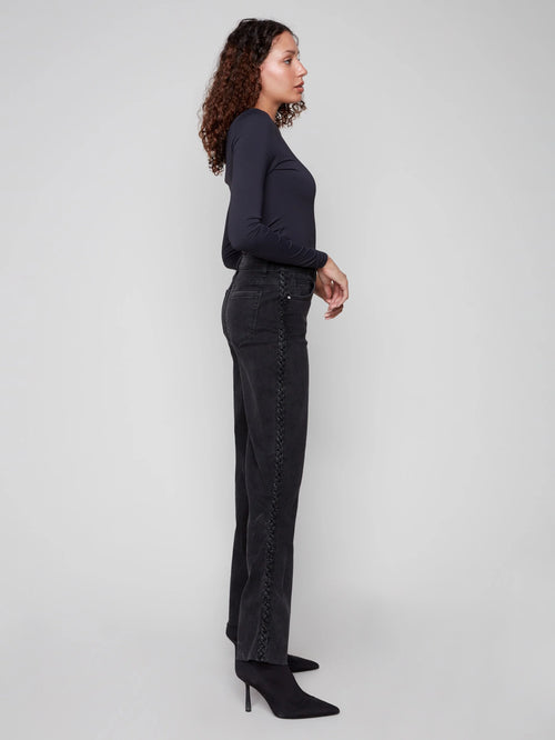 Braided Side Seam Jeans - Charcoal