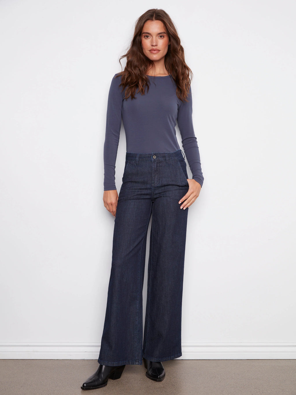 Wide Leg Stretch Jeans - Blue Black