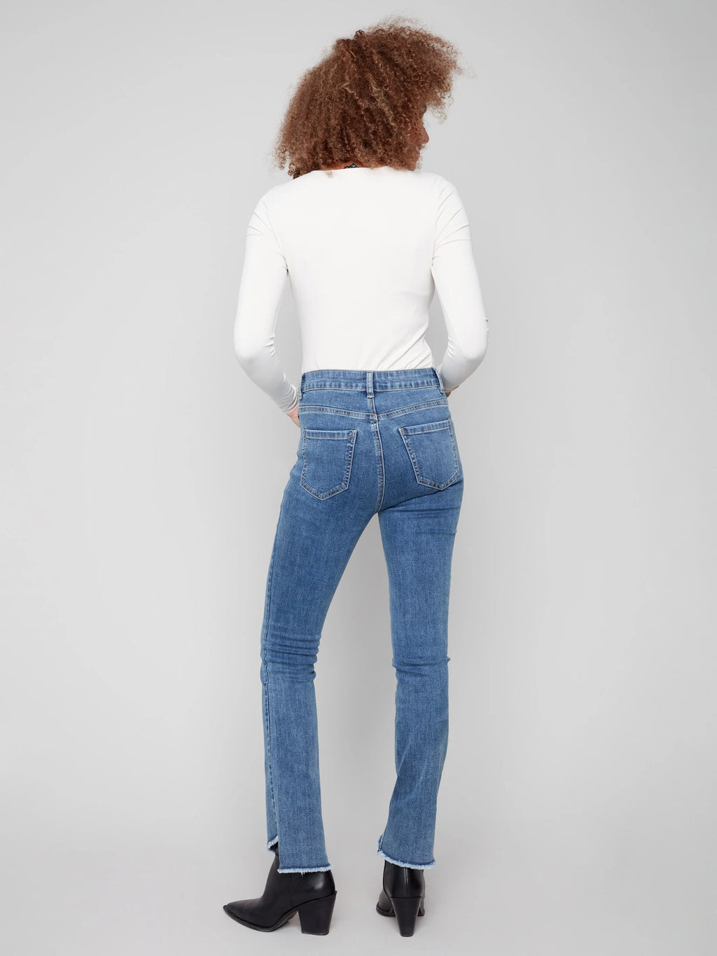 Bootcut Jeans With Asymmetrical Hem - Medium Blue