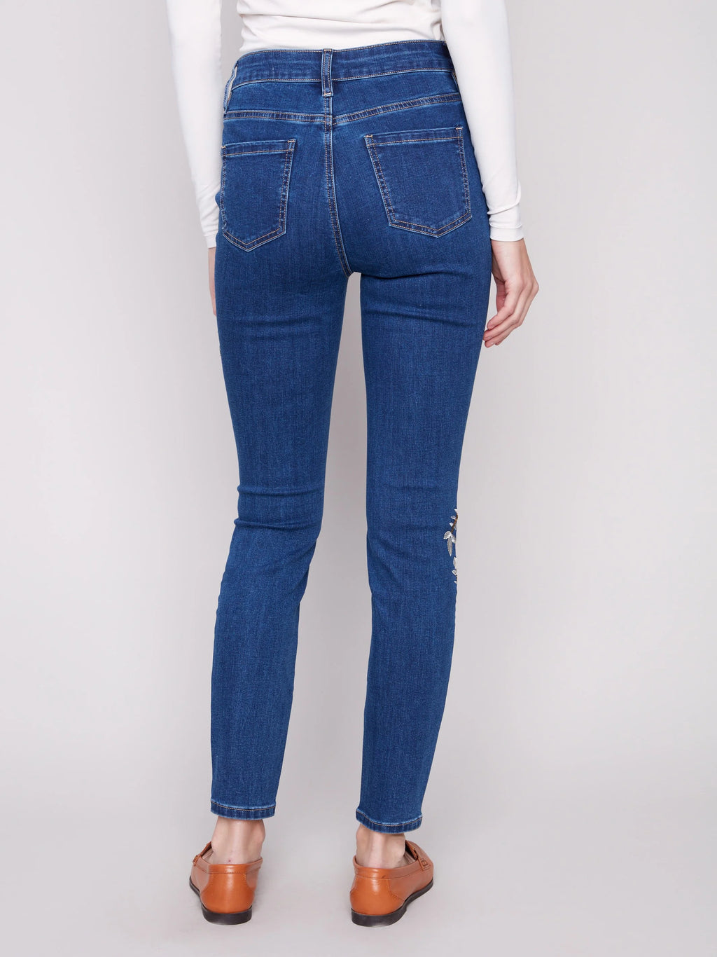 Beaded Embroidered Skinny Jeans - Indigo