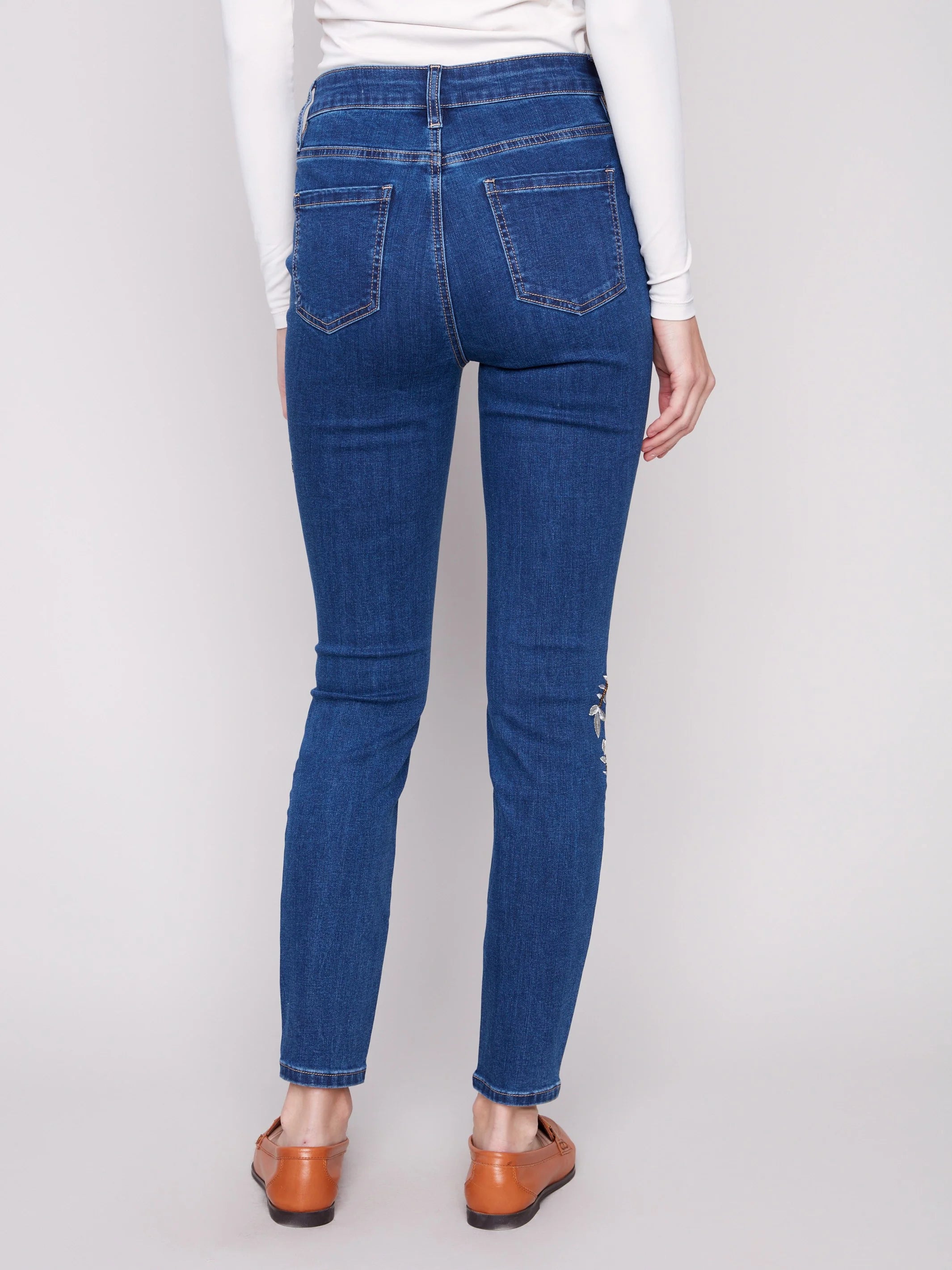 Beaded Embroidered Skinny Jeans - Indigo