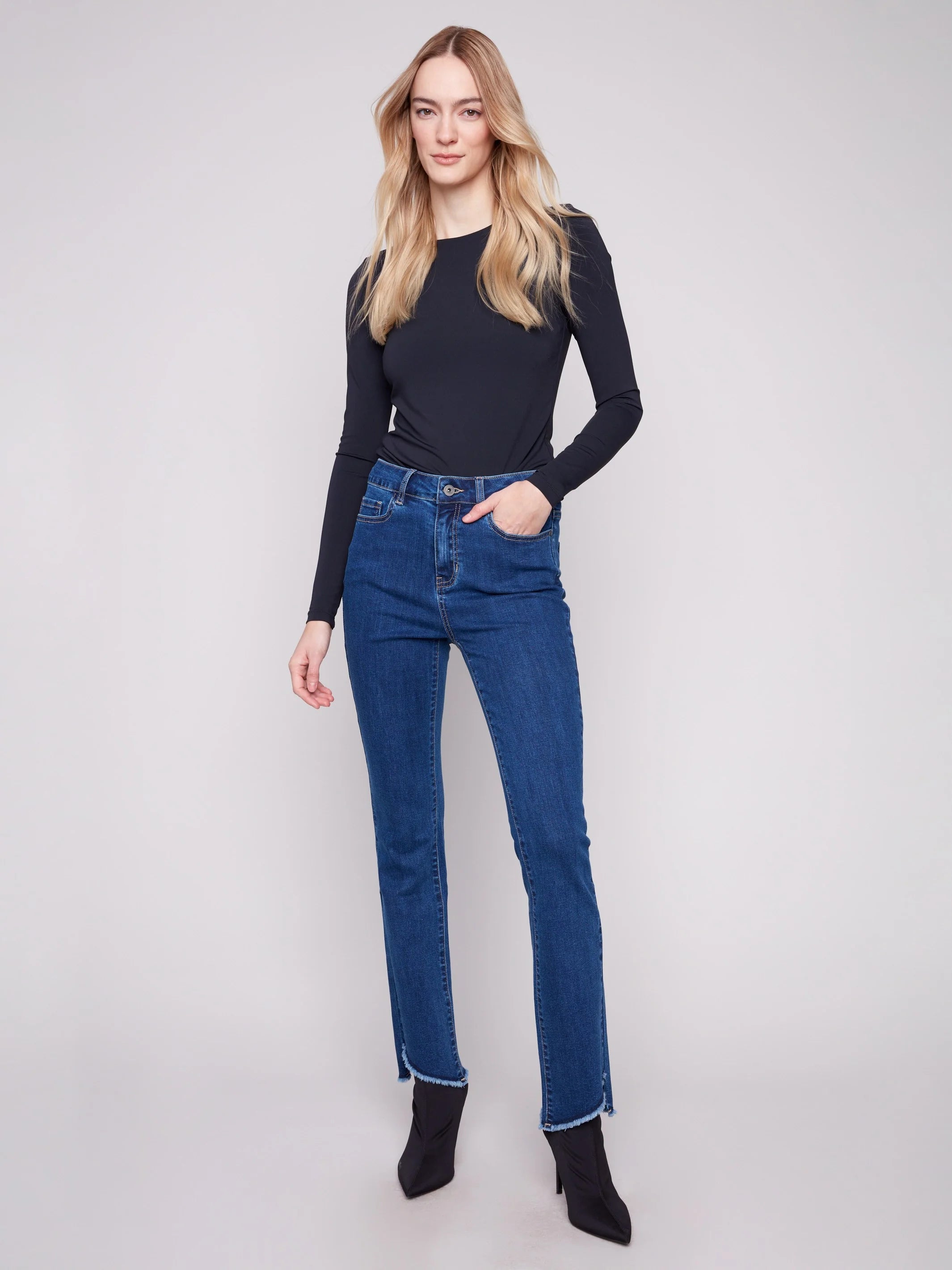 Bootcut Jeans With Asymmetrical Hem - Indigo