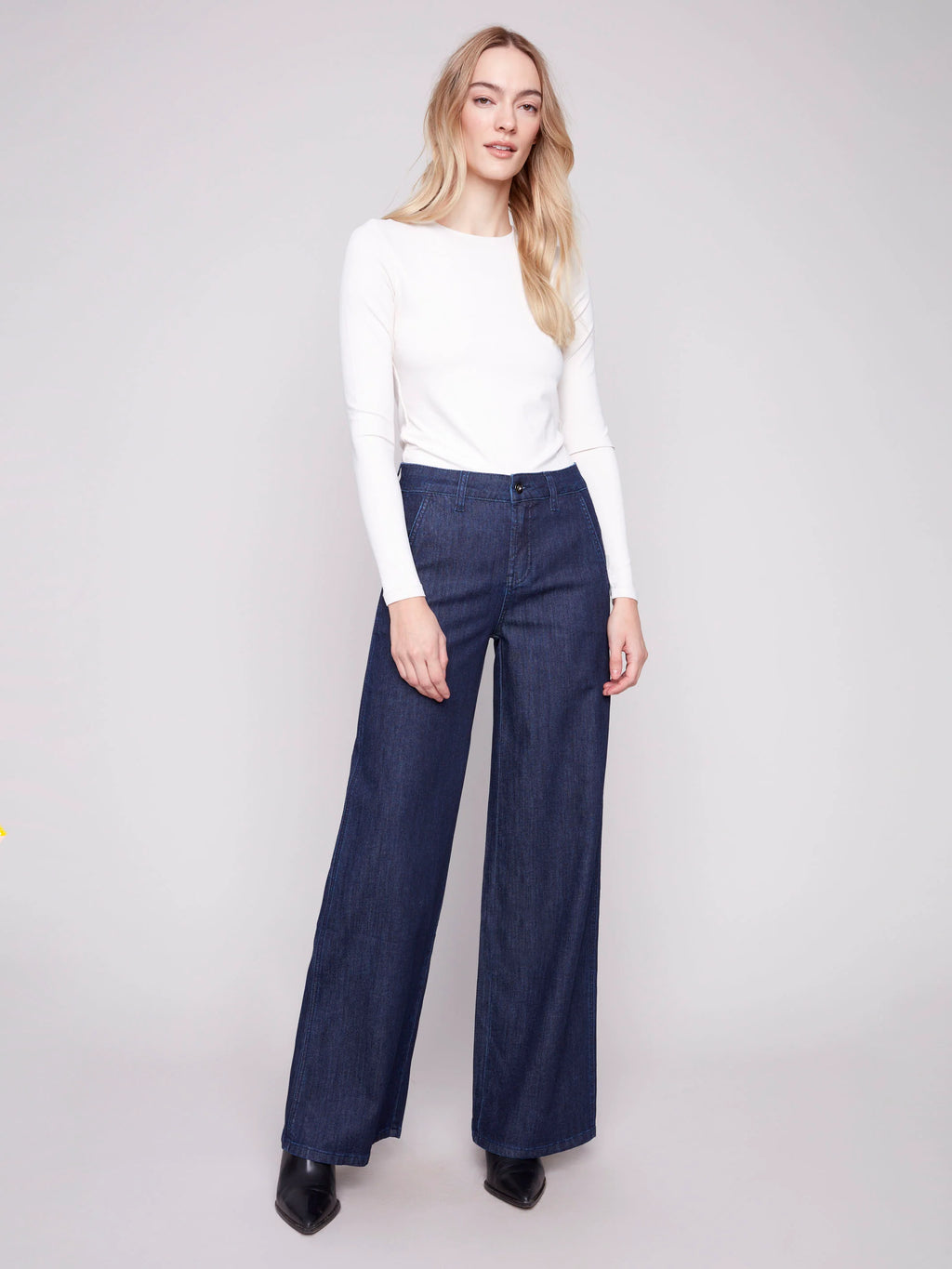 Wide Leg Stretch Jeans - Blue Black