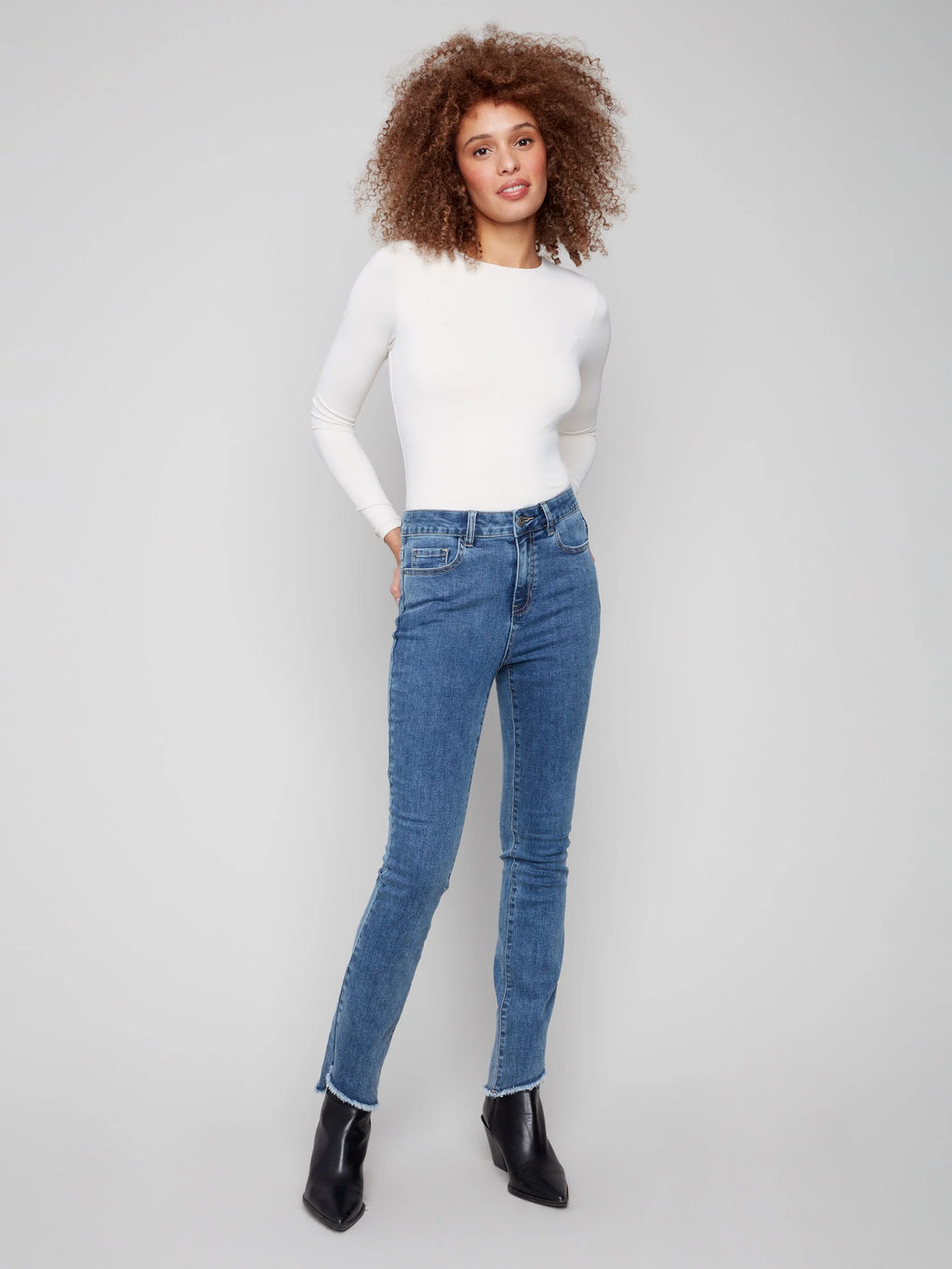 Bootcut Jeans With Asymmetrical Hem - Medium Blue