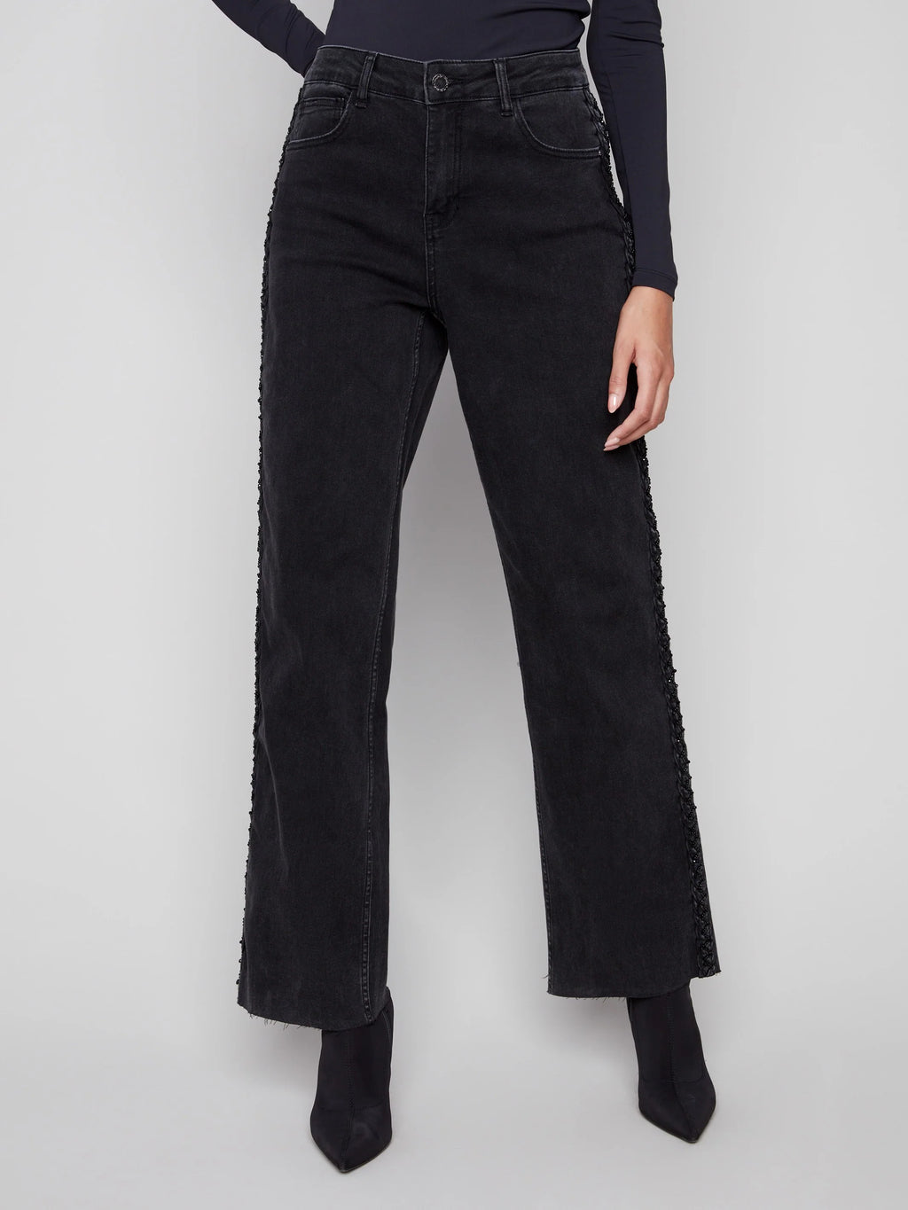 Braided Side Seam Jeans - Charcoal