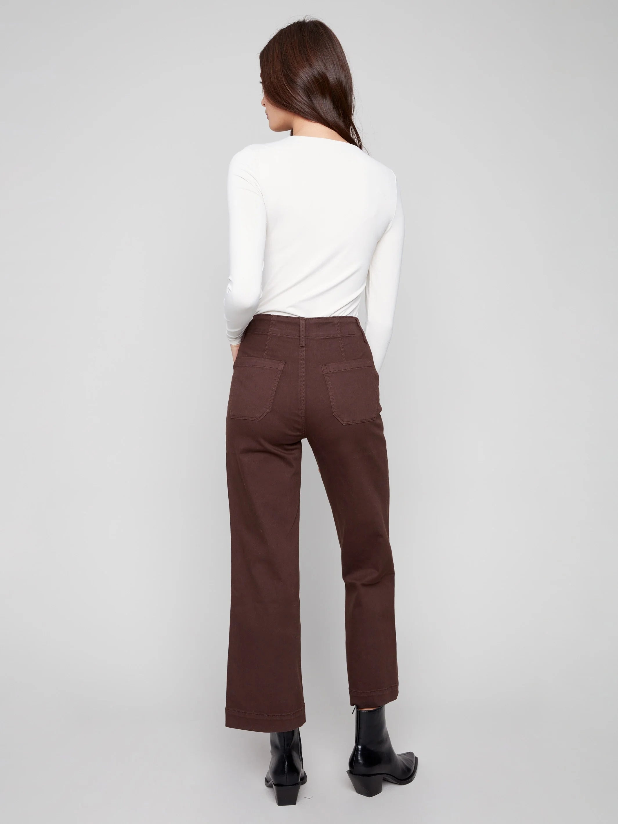 Cropped Wide Leg Stretch Twill Pants - Mocha