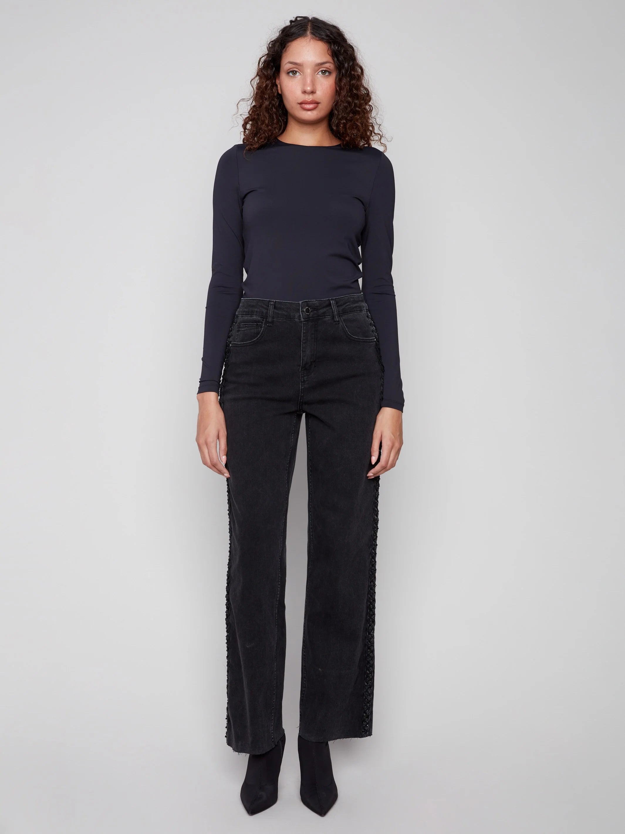 Braided Side Seam Jeans - Charcoal