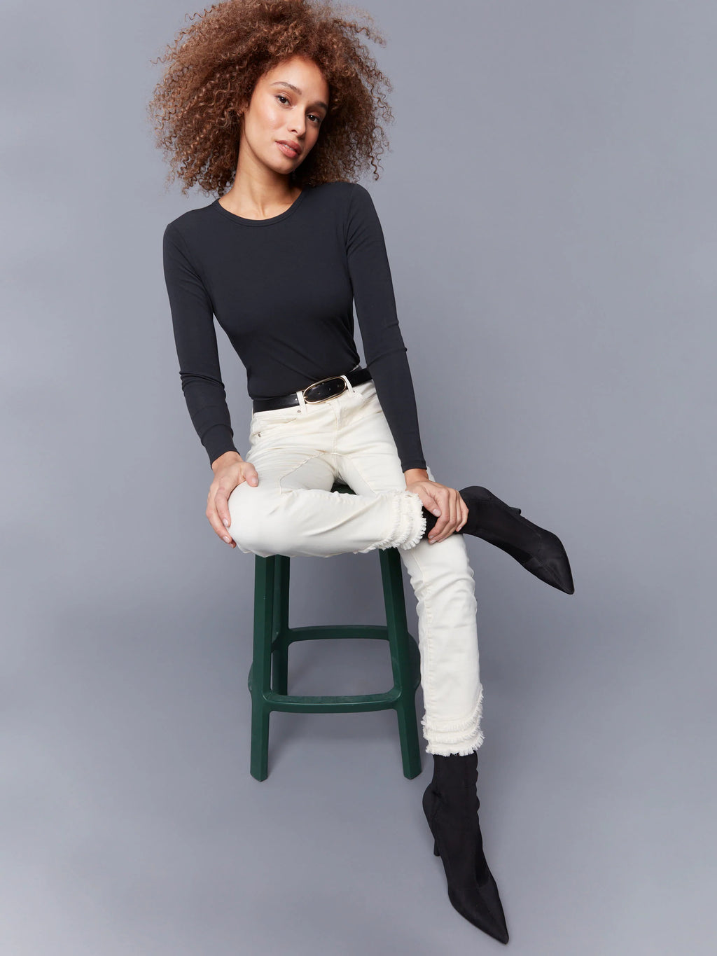 Frayed Hem Twill Pants - Natural