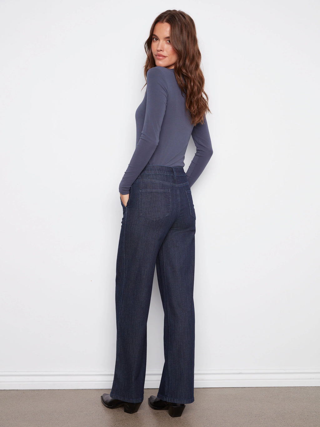 Wide Leg Stretch Jeans - Blue Black
