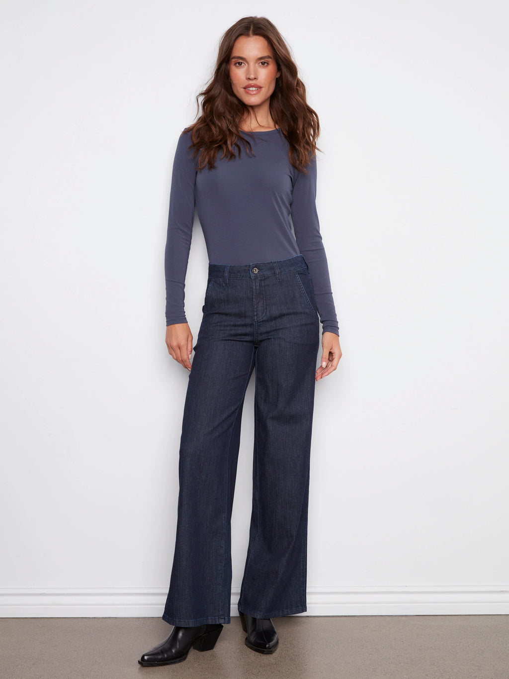 Wide Leg Stretch Jeans - Blue Black