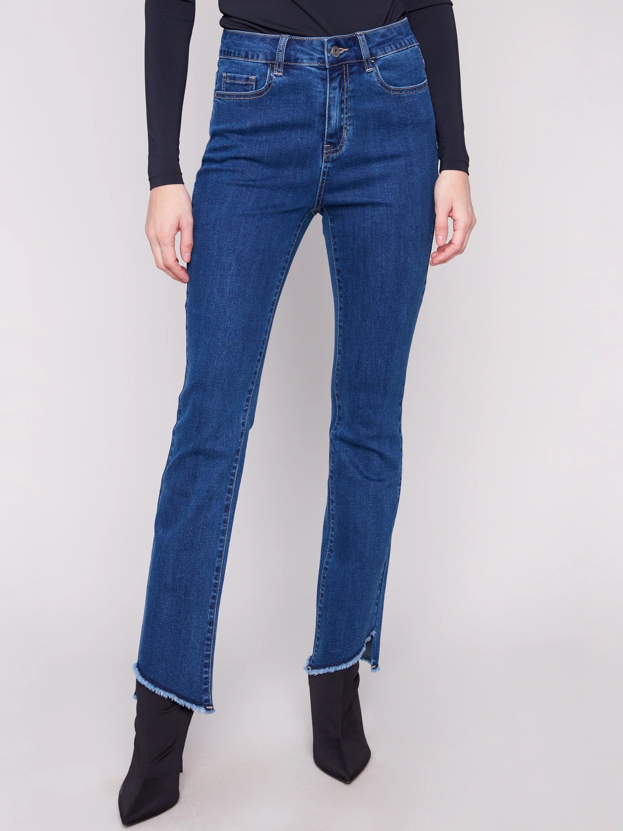 Bootcut Jeans With Asymmetrical Hem - Indigo