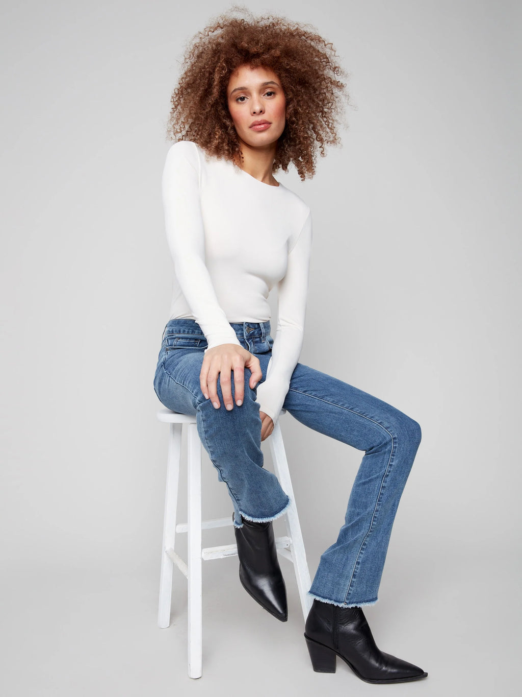 Bootcut Jeans With Asymmetrical Hem - Medium Blue