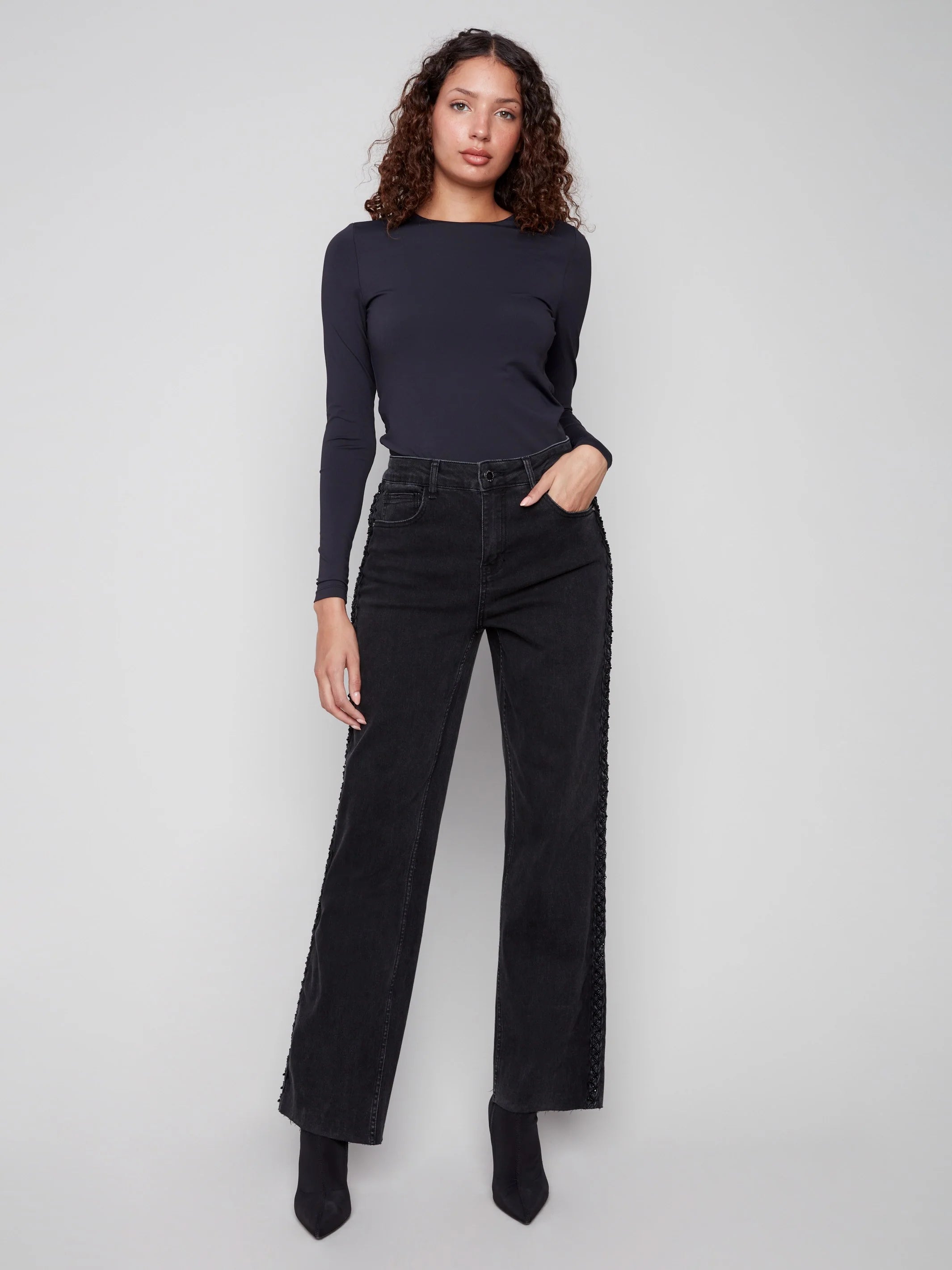 Braided Side Seam Jeans - Charcoal