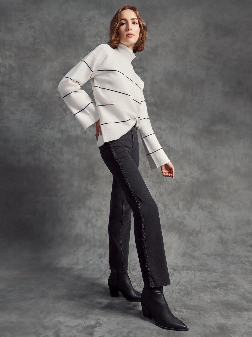 Braided Side Seam Jeans - Charcoal