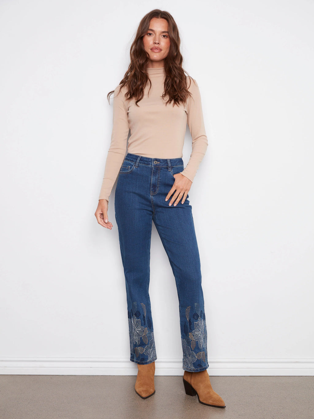 Straight Leg Metallic Embroidered Jeans - Indigo