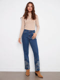 Straight Leg Metallic Embroidered Jeans - Indigo
